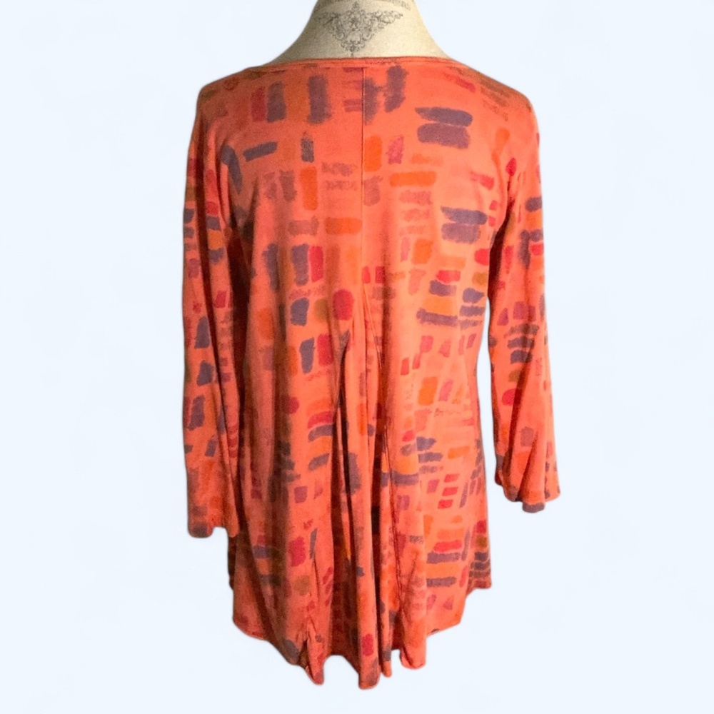 Orange Abstract Patterned Relaxed Tunic With 3/4 … - image 3